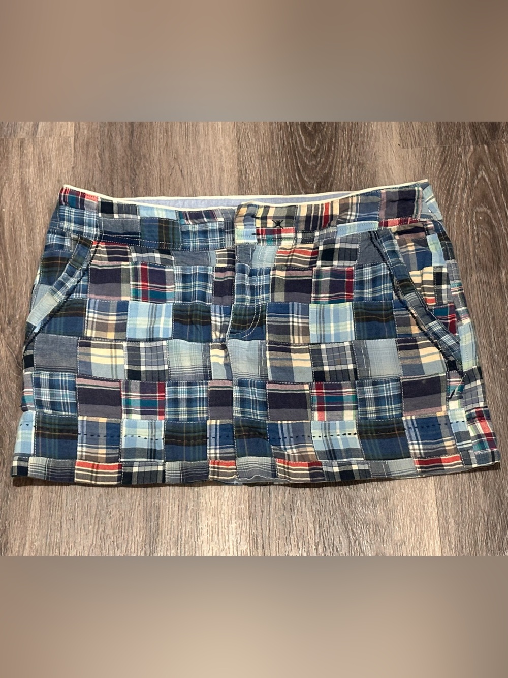 Vintage Y2K American Eagle Patchwork Madras Plaid Micro Mini Skirt Size 6 Cotton